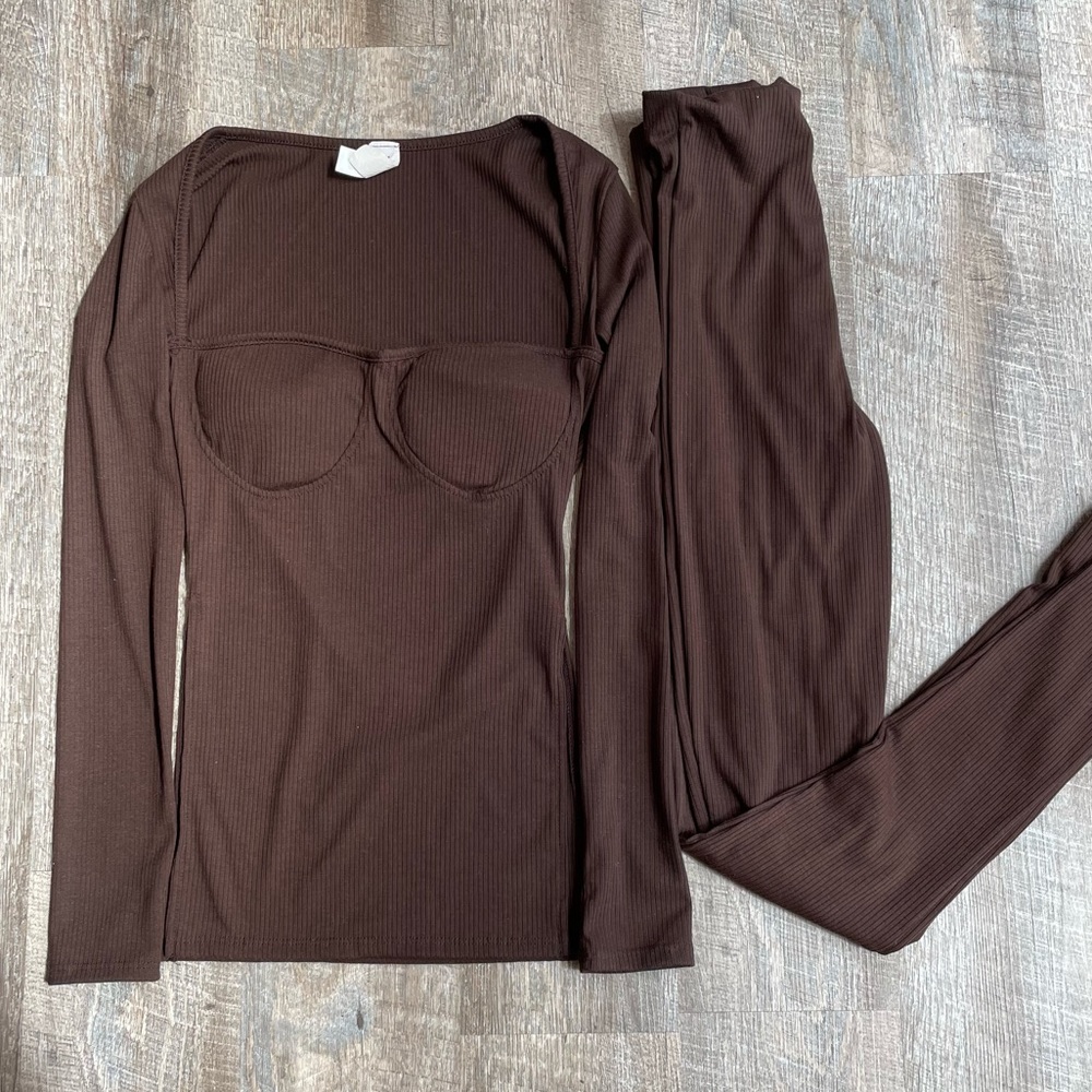 Two Piece Chocolate Ribbed Set